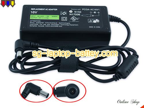 SONY 505RS adapter, 16V 3.75A 505RS laptop computer ac adaptor, SONY16V3.75A60W-6.5x4.4mm