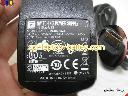  image of MOTOROLA PSM08R-050 ac adapter, 5V 1.6A PSM08R-050 Notebook Power ac adapter PHIHONG5V1.6A8W