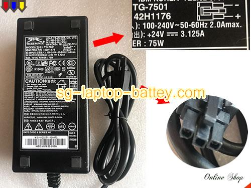  image of TIGER TG7501 ac adapter, 24V 3.125A TG7501 Notebook Power ac adapter YEAR24V3.125A75W-3pin-LF