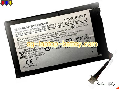 Genuine ACER Iconia Tab B1 (B1-A71) Series Battery For laptop 1800mAh, 6.66Wh , 3.7V, Black , Li-ion