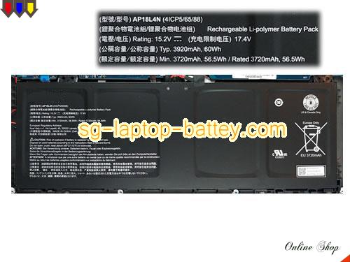 Genuine ACER TravelMate P6TMP614-51G-511K Battery For laptop 3920mAh, 60Wh , 15.2V, Black , Li-Polymer