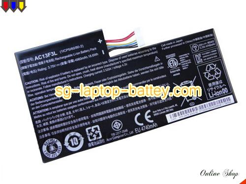 Genuine ACER Iconia Tab A1 Battery For laptop 4960mAh, 18.6Wh , 3.75V, Balck , Li-ion