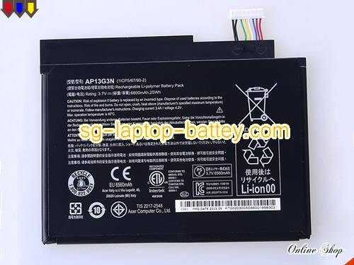 Genuine ACER Iconia W3-810 Tablet Battery For laptop 6800mAh, 25Wh , 3.7V, Black , Li-Polymer