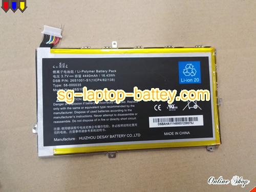 Genuine AMAZON 1ICP4/82/138 Laptop Battery 58-000035 rechargeable 4440mAh, 16.43Wh Black In Singapore 
