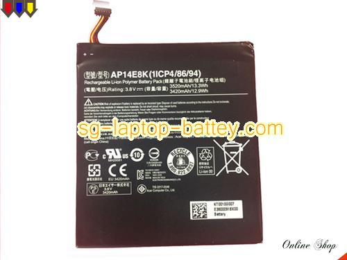 Genuine ACER AP14E8K Laptop Battery AP14F8K rechargeable 3520mAh, 13.3Wh Black In Singapore 
