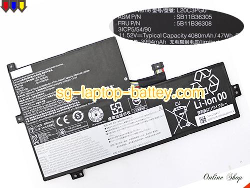 Genuine LENOVO L20M3PG0 Laptop Battery L20C3PG0 rechargeable 4080mAh, 47Wh Black In Singapore 