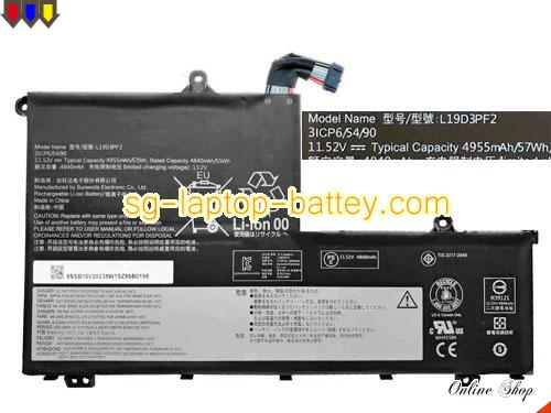 Genuine LENOVO L19D3PF2 Laptop Battery SB10V25235 rechargeable 4955mAh, 57Wh Black In Singapore 