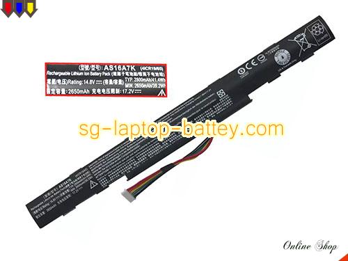 Genuine ACER AS16A5K Laptop Battery AS16A7K rechargeable 2800mAh, 41.4Wh Black In Singapore 
