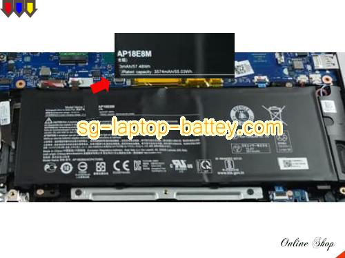 Genuine ACER 4ICP4/70/88 Laptop Battery AP18E8M rechargeable 3574mAh, 55.03Wh Black In Singapore 