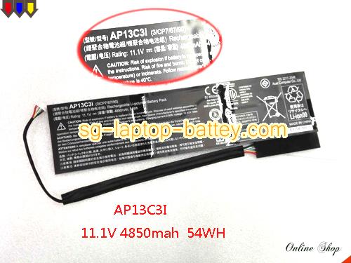 Replacement ACER AP13C3i Laptop Battery AP12A3i rechargeable 4850mAh, 54Wh Balck In Singapore 