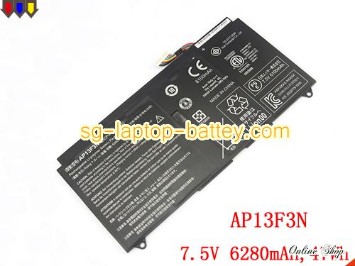 Genuine ACER AP13F3N Laptop Battery 2ICP4/63/114-2 rechargeable 6280mAh, 47Wh Balck In Singapore 