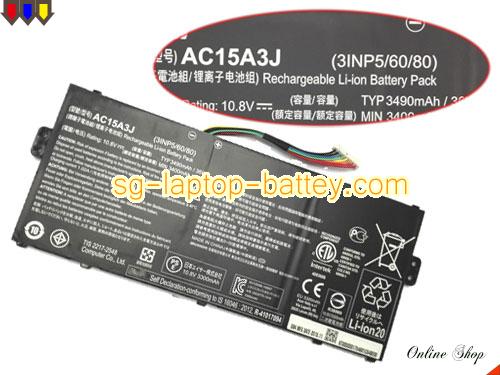 Genuine ACER KT.00303.017 Laptop Battery AC15A8J rechargeable 3315mAh, 38Wh Black In Singapore 