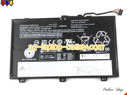 Genuine LENOVO 20DMA06SCD Laptop Battery 00HW001 rechargeable 3785mAh, 56Wh Black In Singapore 