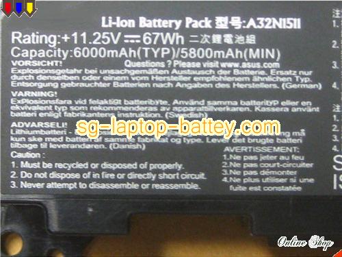  image 2 of Genuine ASUS G752VL-1A Battery For laptop 6000mAh, 67Wh , 11.25V, Black , Li-ion
