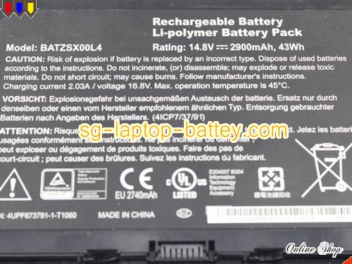  image 2 of Genuine MOTION 4UPF673791-1-T1060 Laptop Battery BATZSX00L4 rechargeable 2900mAh, 43Wh Black In Singapore