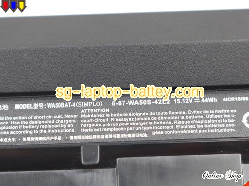  image 2 of Genuine CLEVO WA50BAT-4 Laptop Battery 6-87-WA50S-42L2 rechargeable 44Wh Black In Singapore