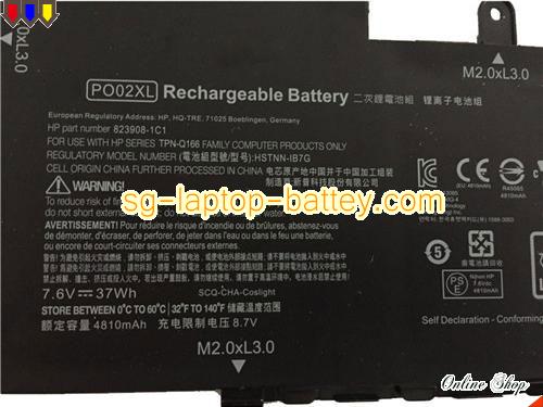  image 2 of Genuine HP 823908-1C1 Laptop Battery PO02037XL rechargeable 4810mAh, 37Wh Black In Singapore